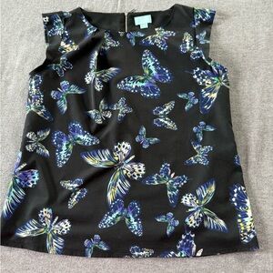 CeCe Black and Blue Butterfly Blouse